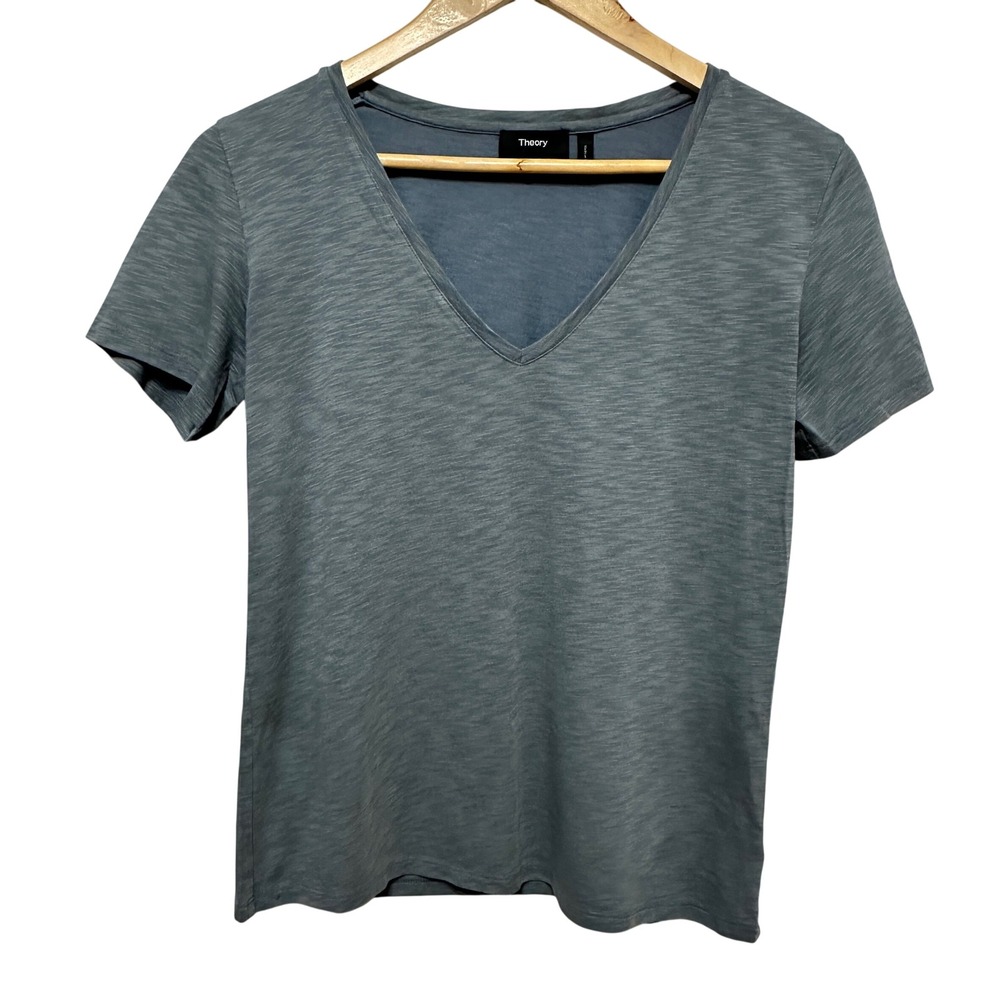 Theory Dayne B Atmos Light V-Neck Tee Womens Small Gray Slub Knit Minimalist